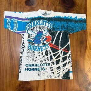 Vintage Charlotte Hornets Mens shirt Medium All over Print Basketball Single XX1